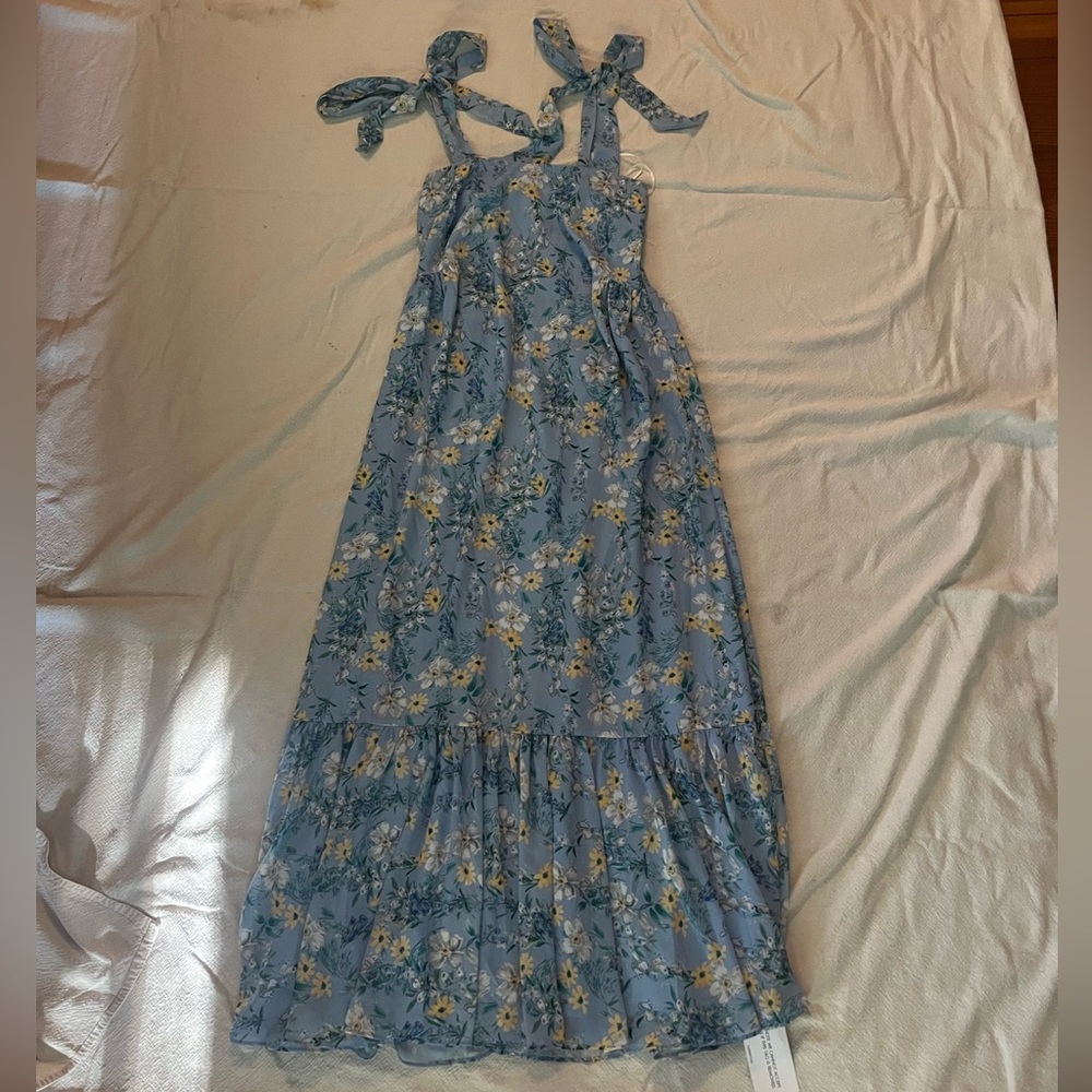 long blue floral dress